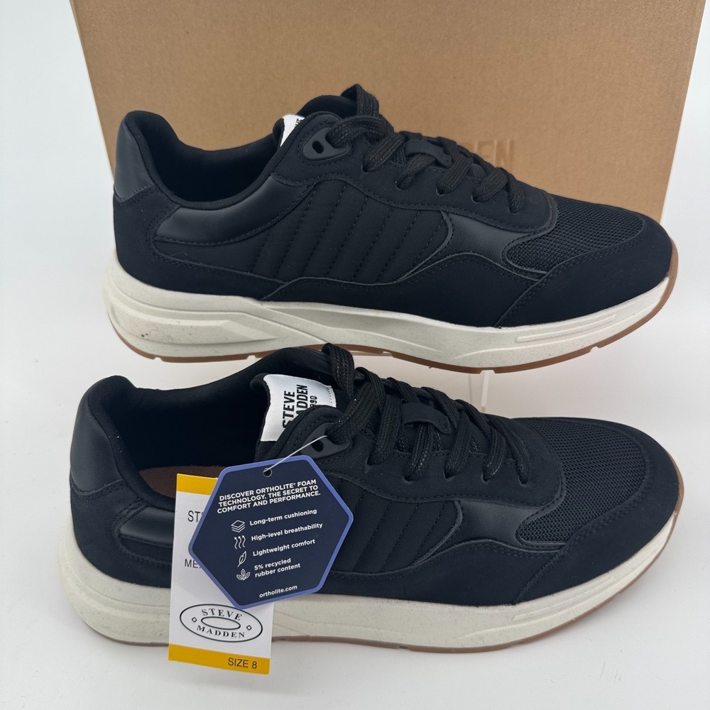 NEW Steve Madden P-Varick Shoes MENS Black Lace Up Walking Sneakers SIZE 8